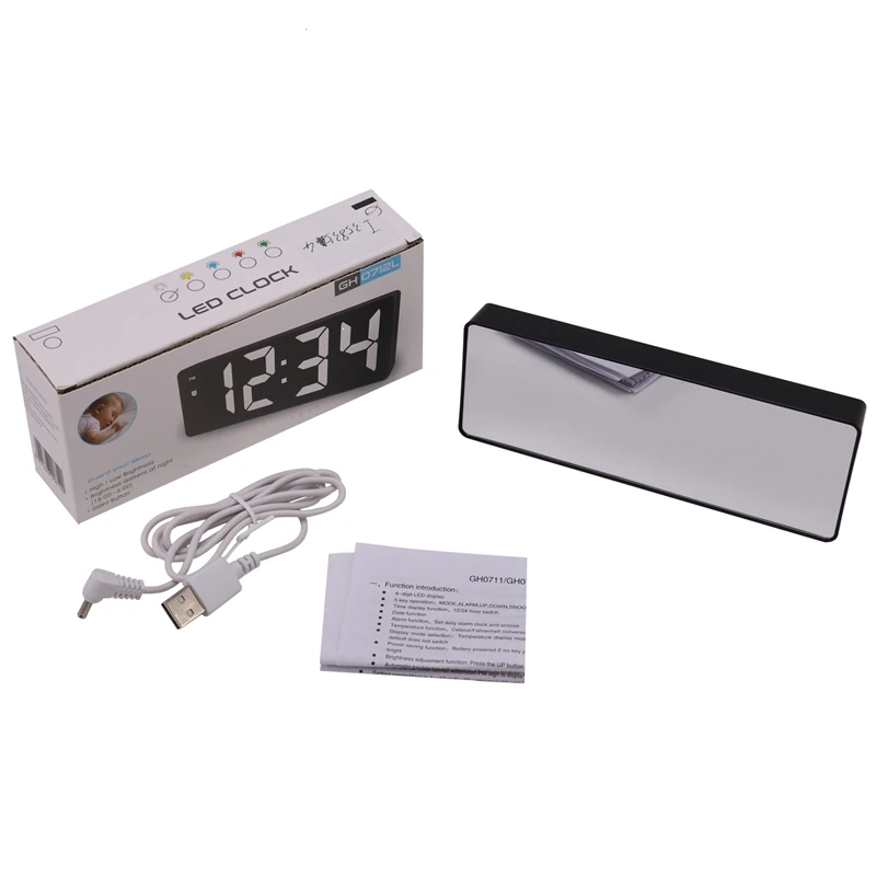 Creative Mirror Alarm Clock Multifunctional LED Clock Makeup Mirror Alarm Clock Battery Plug Dual-Use Alarm Clock