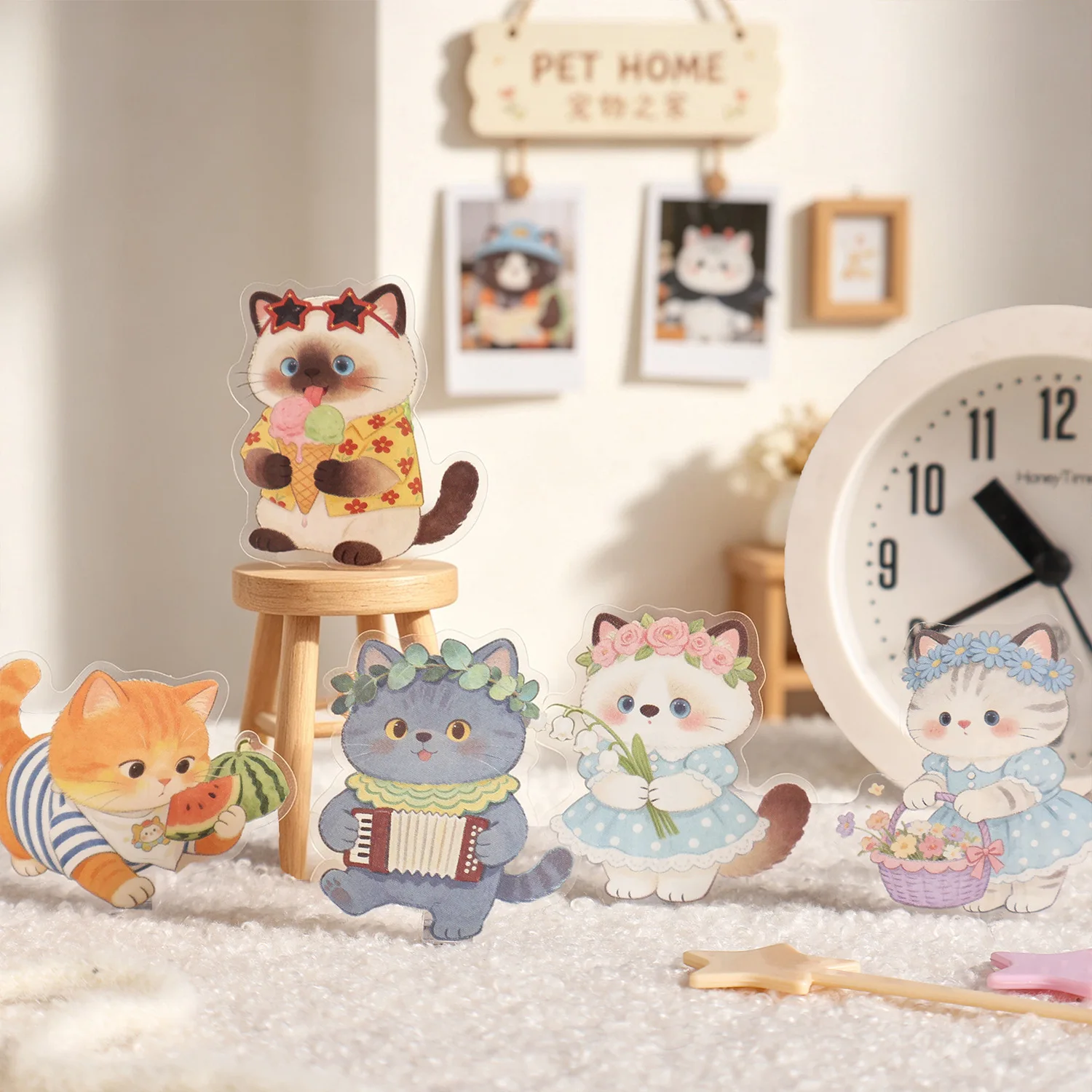 30sheets Kawaii Cat Pet Stickers Set, Abundant Cute Patterns, Handcraft Embellishment for Scrapbook, Guka, Notebook Decoration
