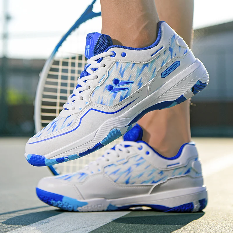 

Unisex Print Badminton Shoes Anti Slip Wave Rubber Sole Breathable Wear Resistant Professional Training Tennis Sports Sneakers