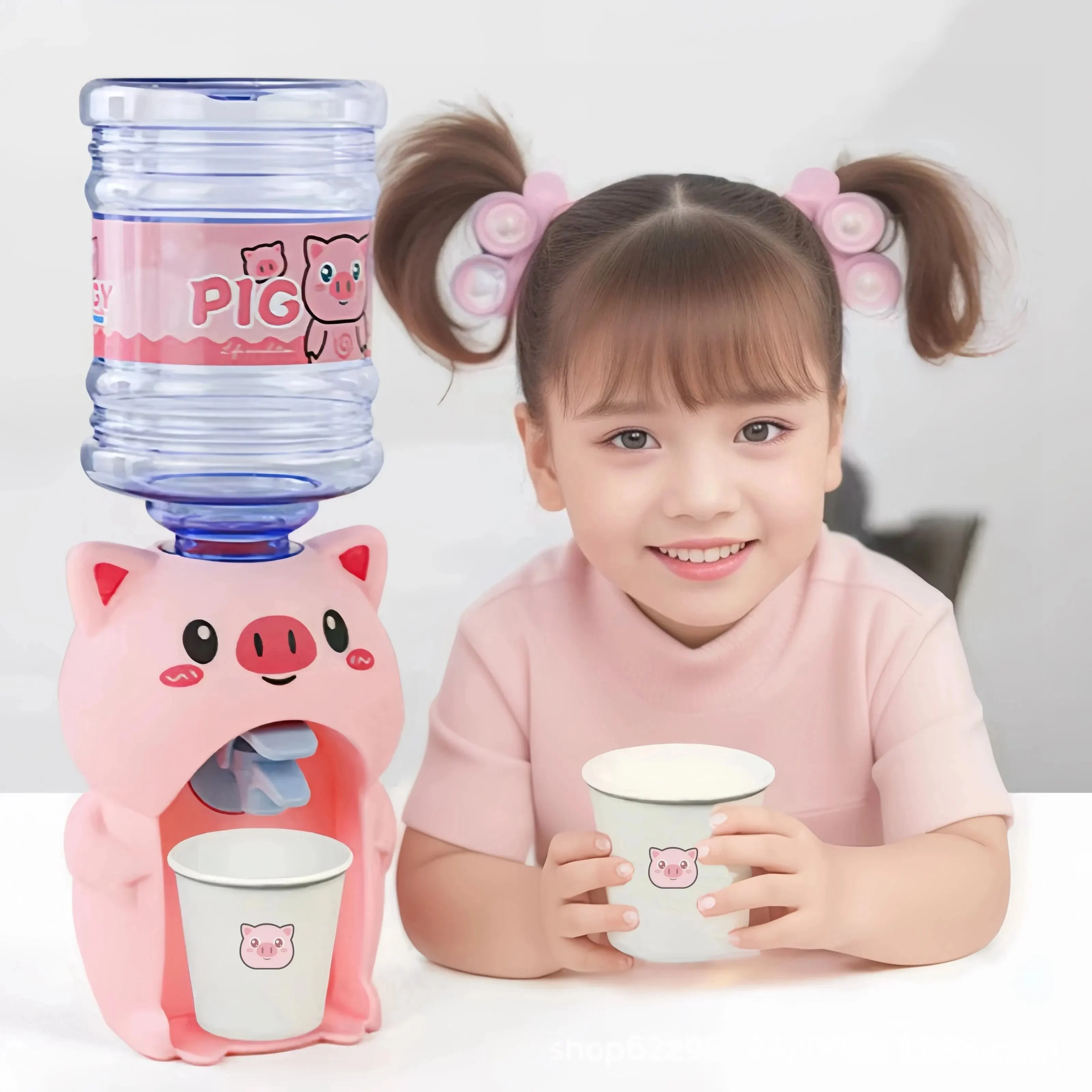 Mini Water Dispenser for Children Kids Gift Cute Cold/Warm Water Juice Milk Drinking Fountain Simulation Cartoon Pig Kitchen Toy