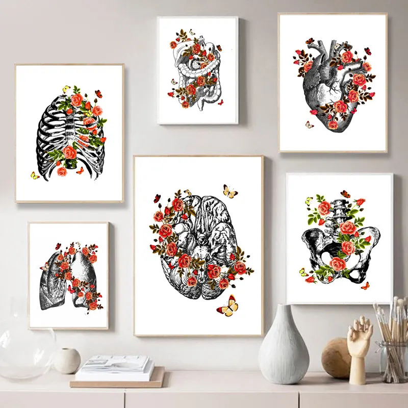 Anatomy Art Medical Poster Floral Organs Prints Student Educational Picture Wall Art Canvas Painting For Hospital Room Decor