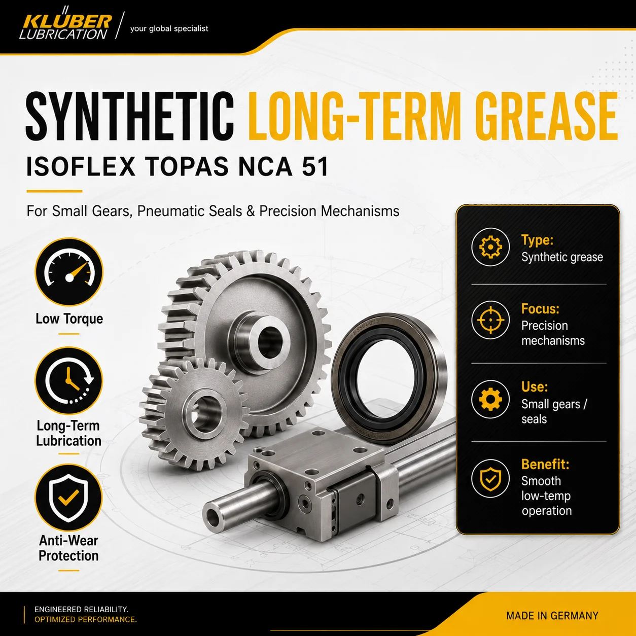 Original Kluber ISOFLEX TOPAS NCA 51 Synthetic Low Temperature Grease Long-Term Lubricant for Small Gears Pneumatic Seals