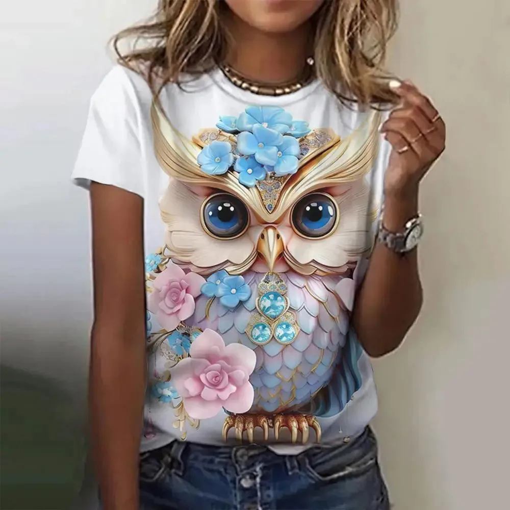 

Girl Clothes Owl Pattern T-Shirt Summer Kids Clothes Short Sleeve Children Top Round Neck Cartoon T Shirt Children's Clothes ﻿