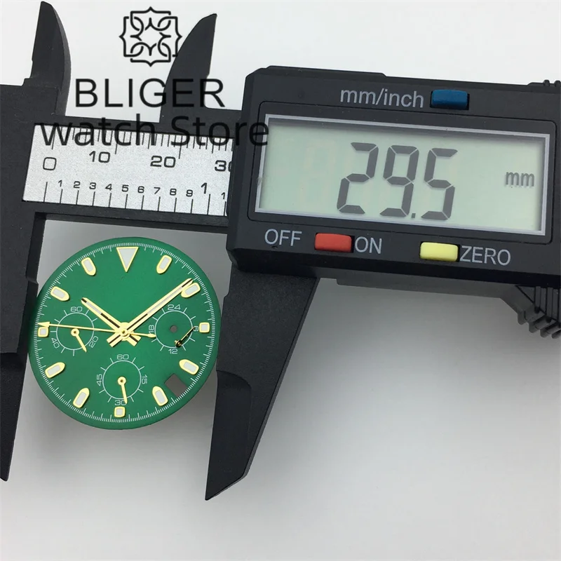 BLIGER VK63 Dial 29.5mm Sky blue Green Dial With Hands Green Luminous Fit VK63 VK64 movement