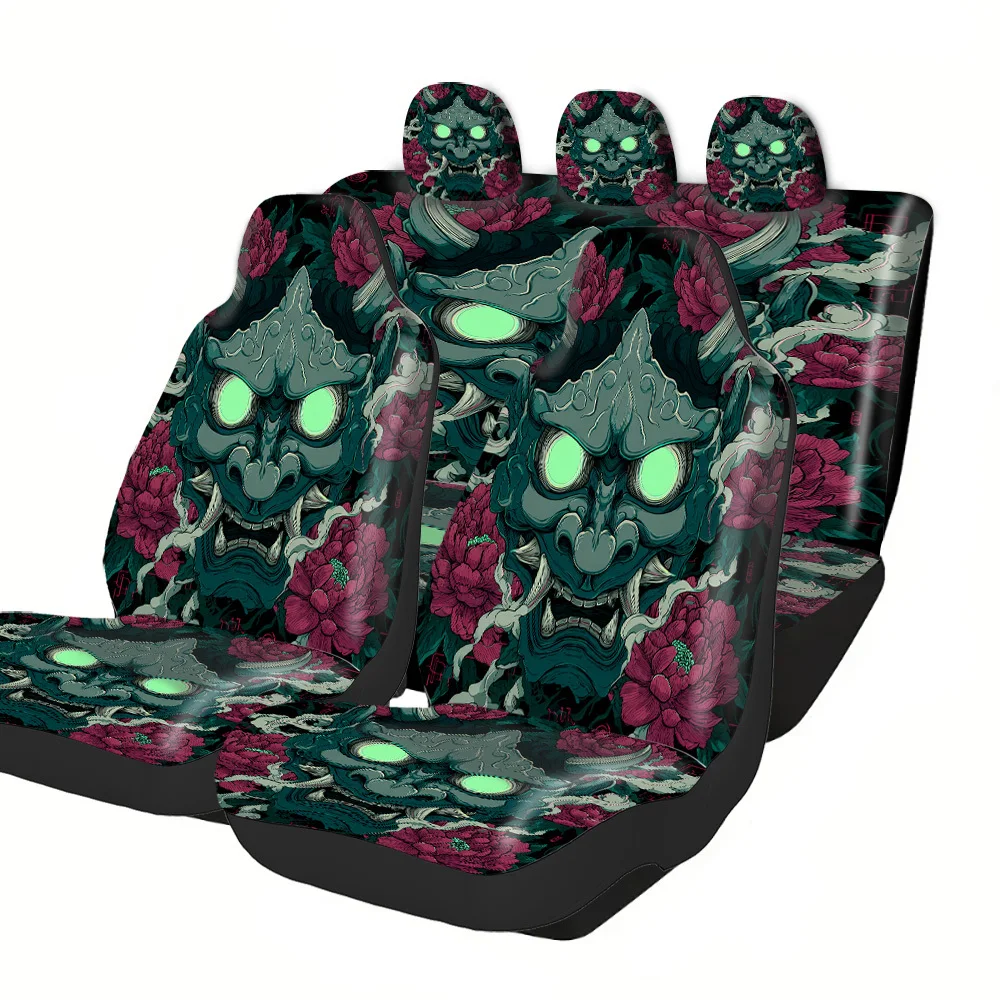 

Комплект чехлов для автомобильных сидений на 2-5 мест, черный принт с изображением боевого коня, легко устанавливаются и можно стирать, подходят для грузовиков, нескользящие, впитывающие влагу, моющиеся.