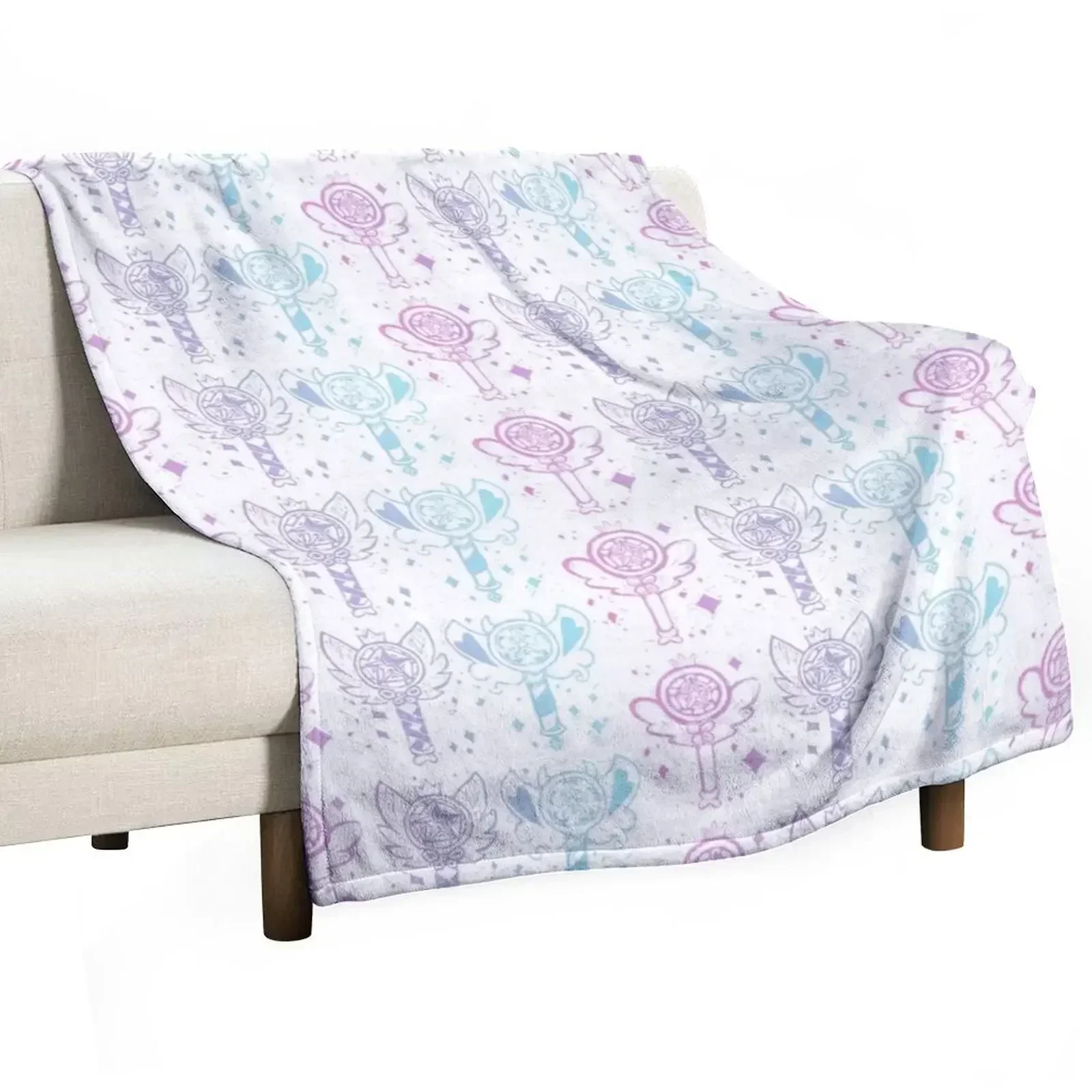 Star's Wands Linocut Pattern Throw Blanket Color Fast Cozy Throw Blanket