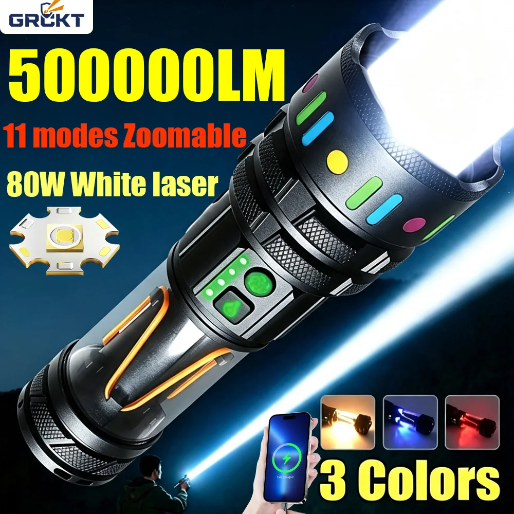 500000LM Super Bright LED Flashlight High Power Rechargeable LED Light Zoom Tactical Lantern Outdoor Camping Lantern For Fishing