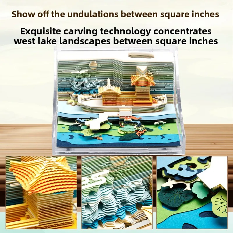 Hangzhou west lake leifeng pagode flor porto visualização peixe 3d papel escultura nota pegajosa presente criativo lembrança