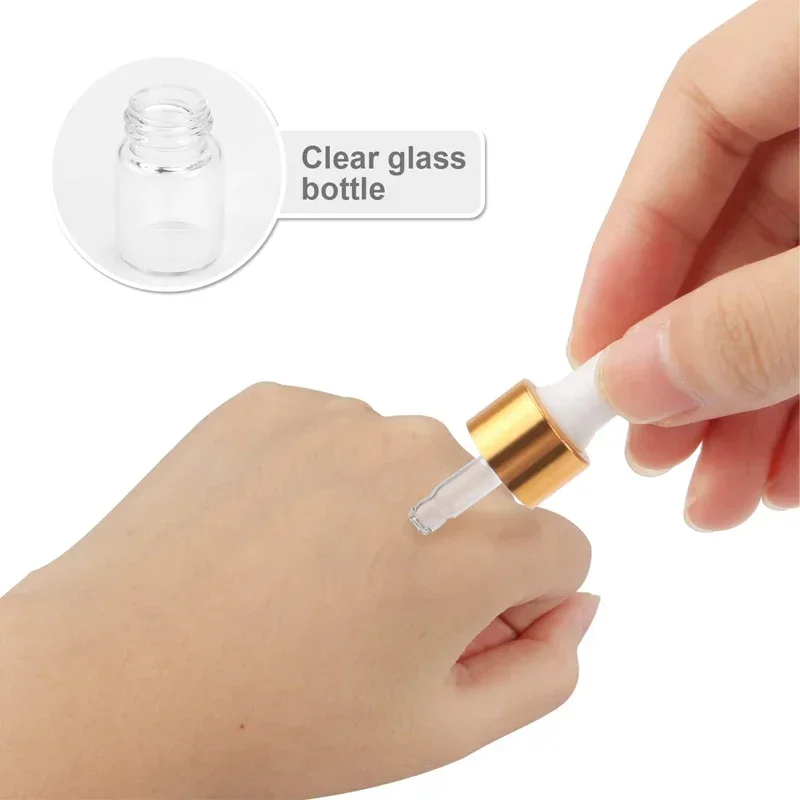 10Pcs 1ml-5ml Amber/Clear Mini Glass Dropper Bottles Refillable Sample Vial Small Essential Oil Bottle Perfume Liquid Containers