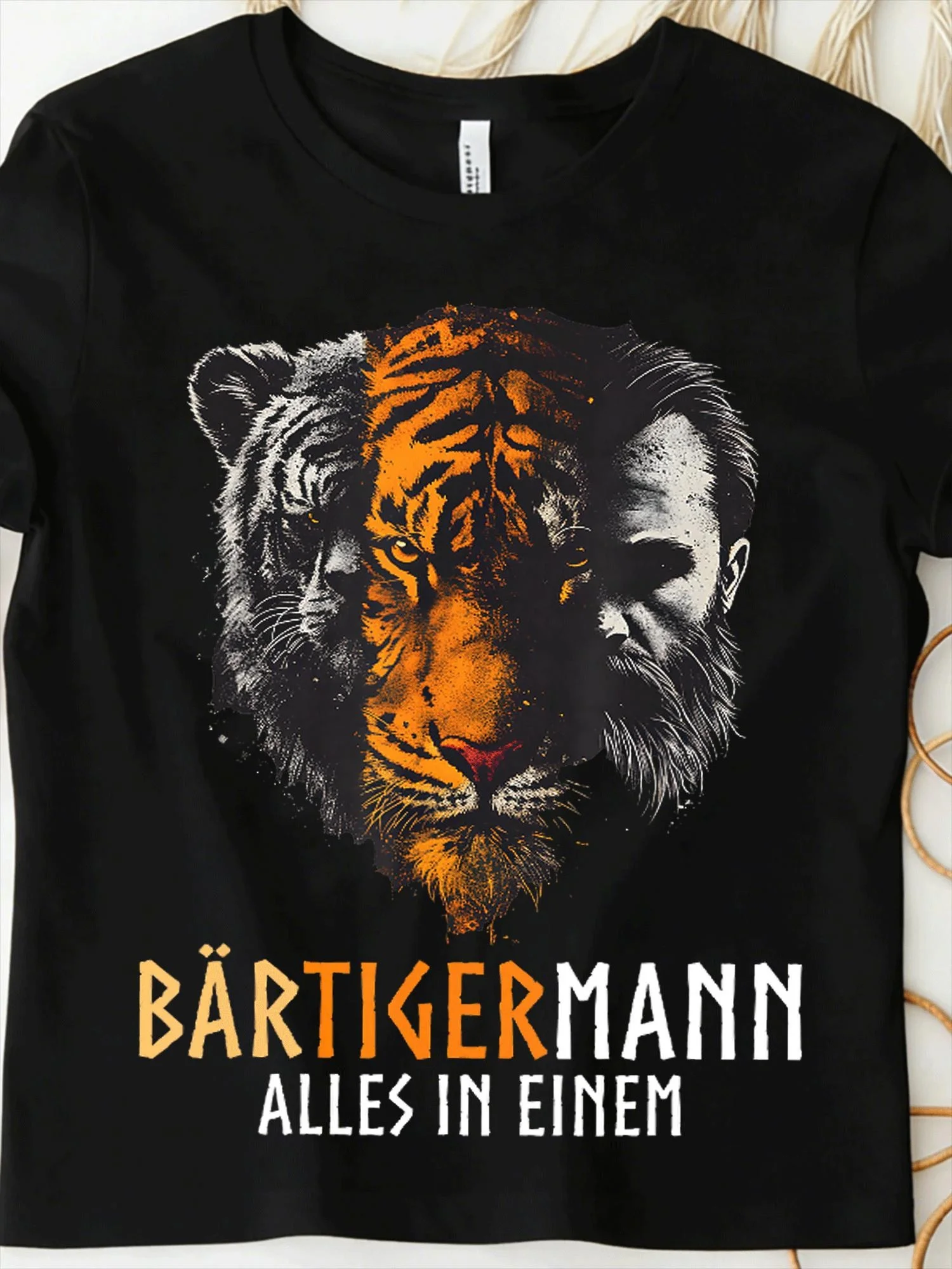 Batigman Multi Functional Bear Tiger Viking Men's T-shirt Suitable for All Seasons Fun T-shirt Perfect Gift for Fans and Friends
