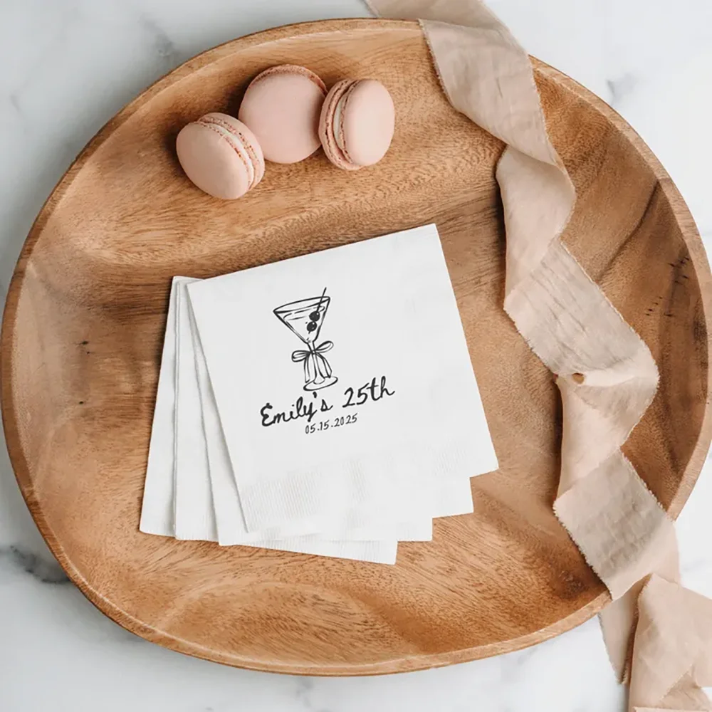 

Custom 20Pcs Cocktail Napkins 25th Birthday Napkins Birthday Martini Glass Party Supplies Luncheon Dinner Party Table Decor