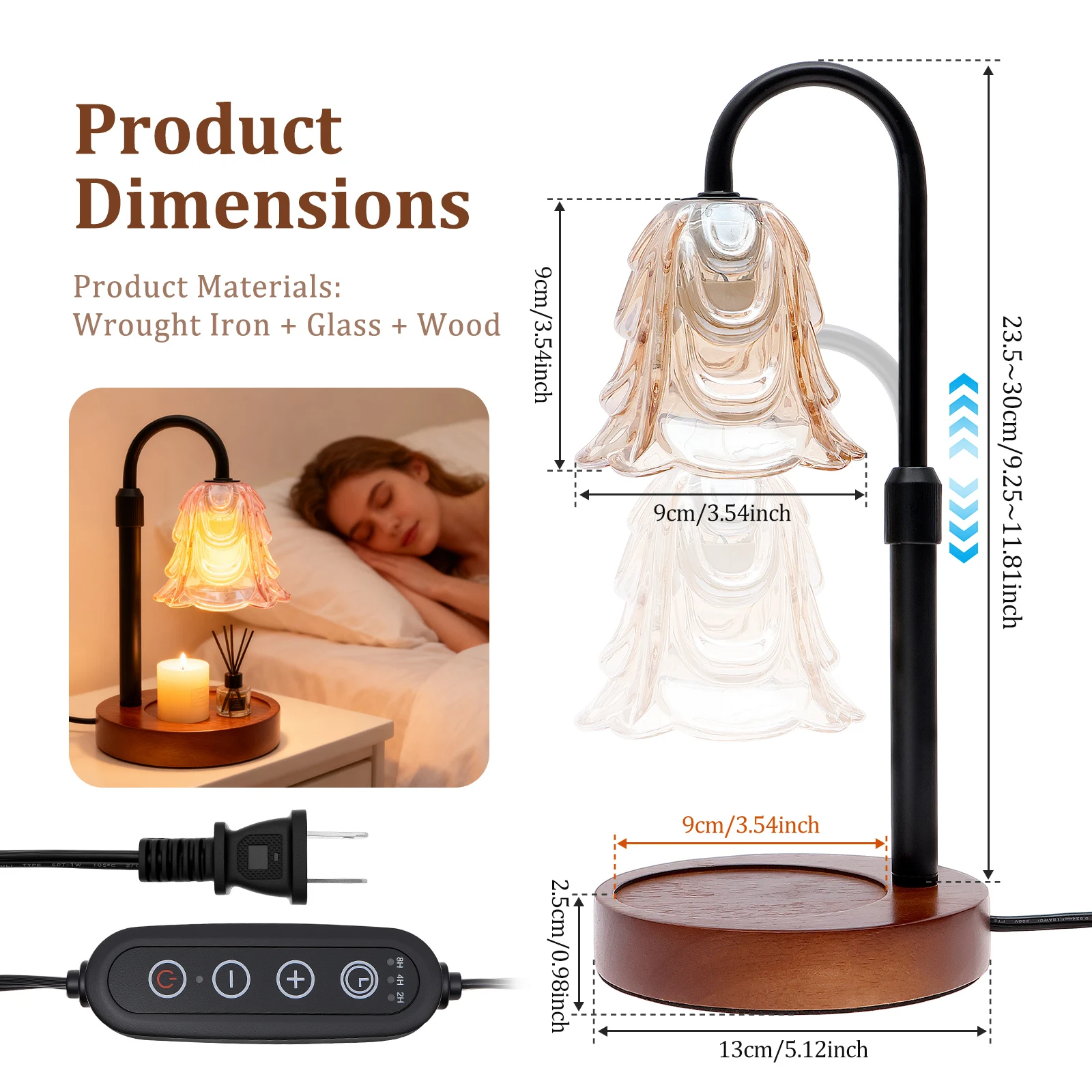 Flower Candle Warmer Lamp with Timer 4 Speed Dimmable Height Adjustable Base House Warming Birthday Gifts New Home Decor image 6