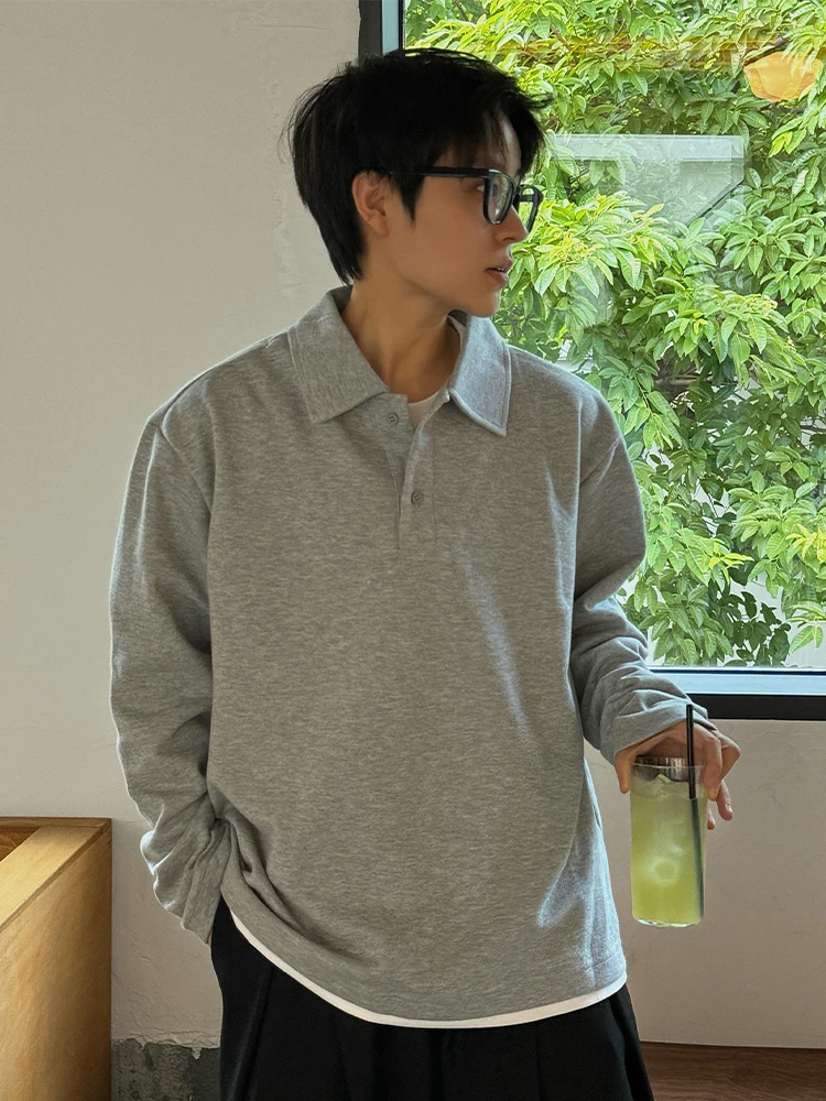 

Gray American Style Neck Sweatshirt Men's Long Sleeve Autumn Cleanfit High-End Feeling Handsome T-Shirt Casual Comfortable