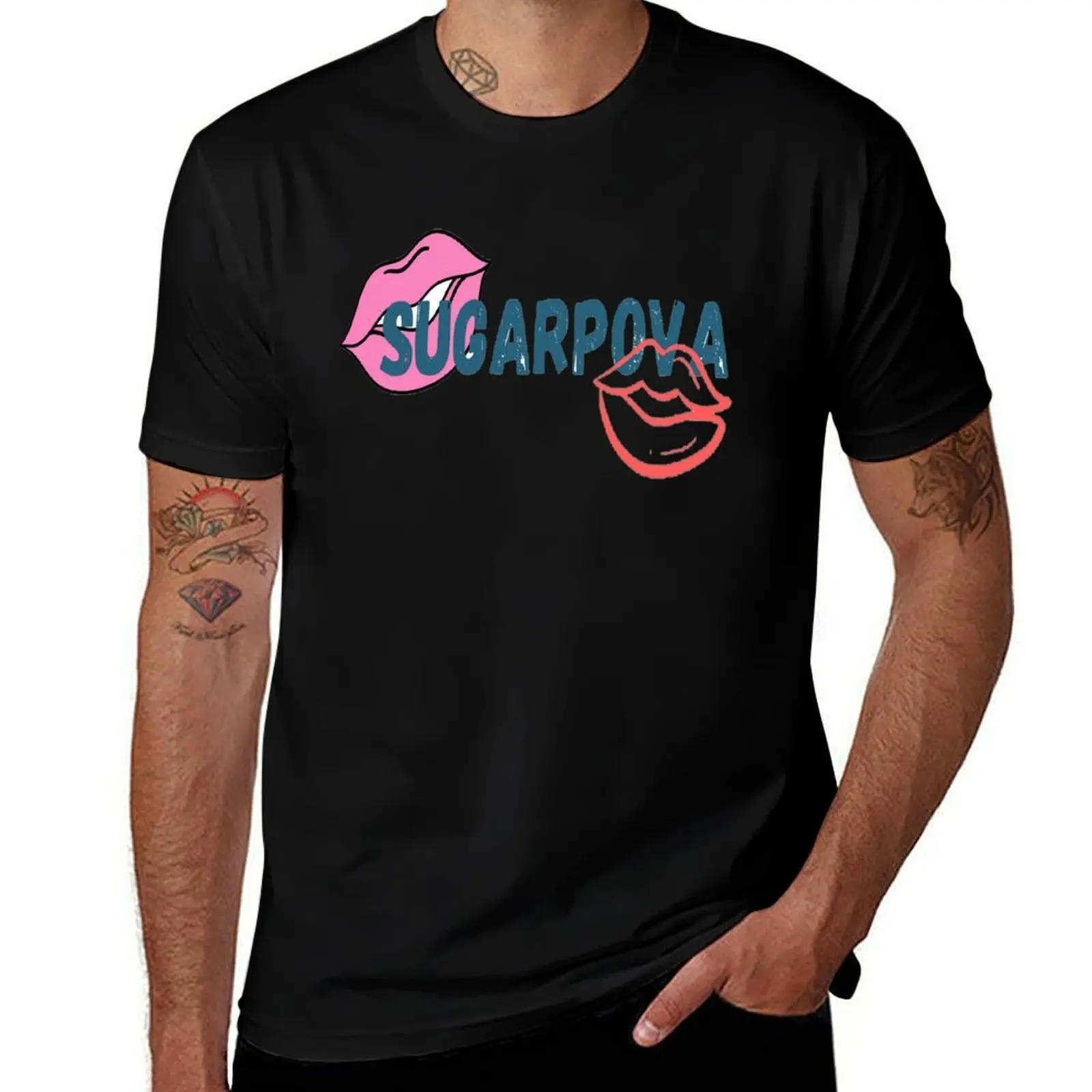 SUGARPOVA Maria Sharapova Pink and Red lips T-Shirt Performance Workout Short Sleeve Tee T-Shirt