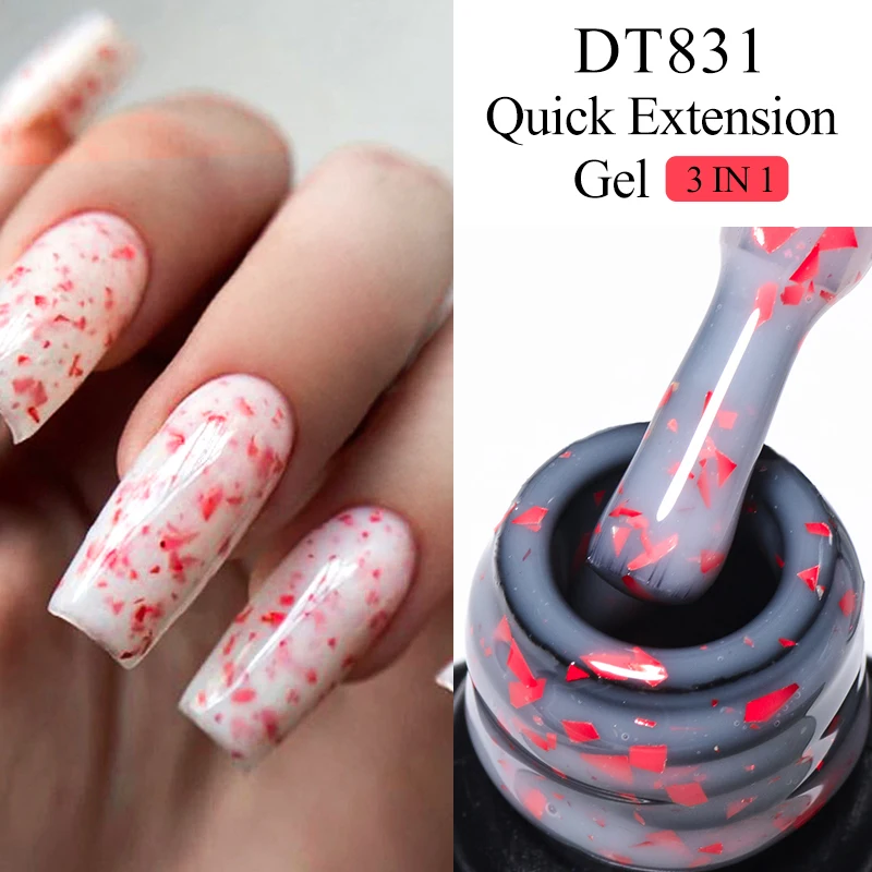 MEET ACROSS 7ml Pink Glitter Extension Nail Gel Polish Pink Gold Foils Effect Soak Off UV Gel Vernis Nail Art Long Lasting Gel