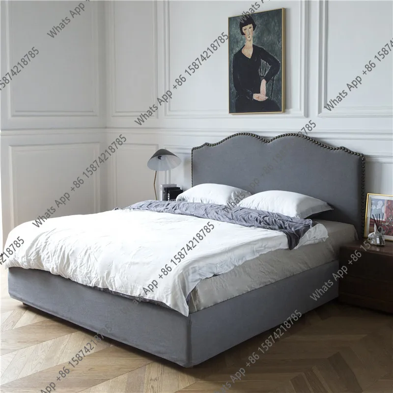 

B Nordic Light Luxury Simple Soft Bag Fabric Bed Solid Wood Bed American Master Bedroom Double Bed Wedding Backrest Minima