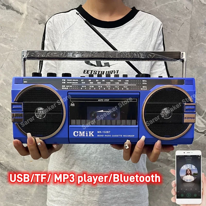 

Old-fashioned The 1980s Multi-band FM Radio Outdoor Portable Retro Recorder Can Play Tape Wireless Bluetooth Speakers Support TF