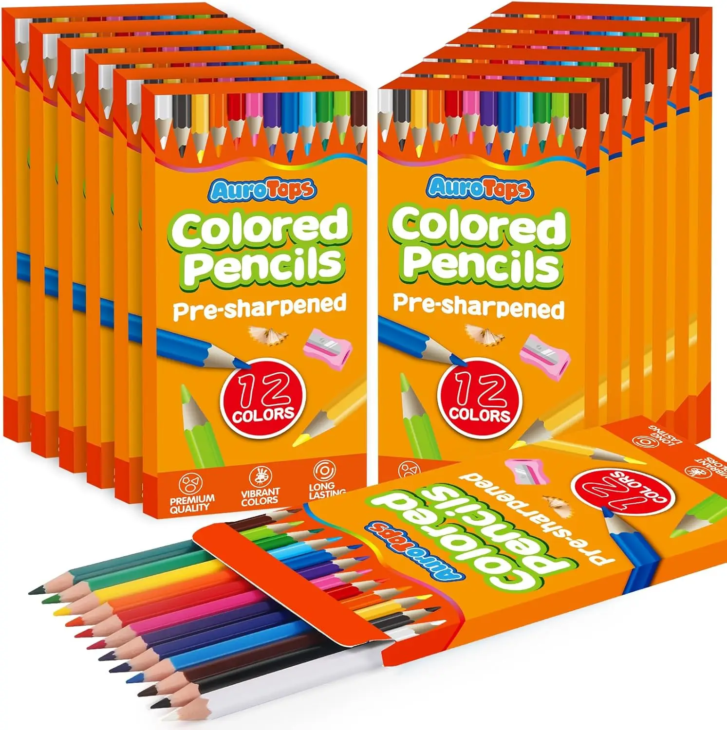 

144 Count Colored Pencils Bulk with 12 Colors Pre-Sharpened for Classroom Prizes and Back to School Supplies