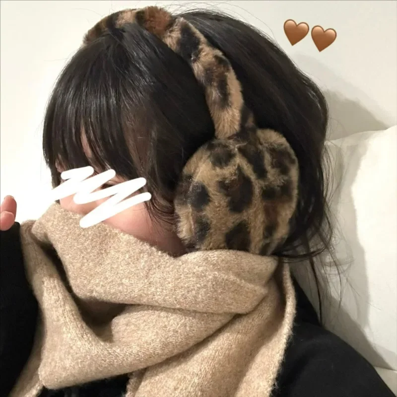 Winter Warm Plush Earmuffs Leopard Print Women Korean Soft Faux Fur Ear Protection Foldable Ear Cover Fashion Decorative Gifts