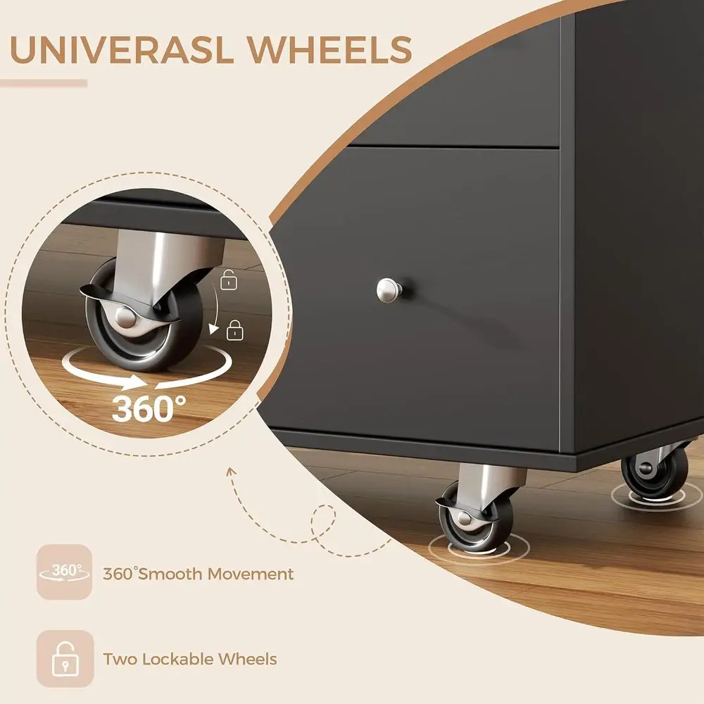 عربة جزيرة المطبخ المحمولة مع أدراج وخزانة، عربة أدوات دوارة لتناول الطعام والخدمة، باللون الأسود #6