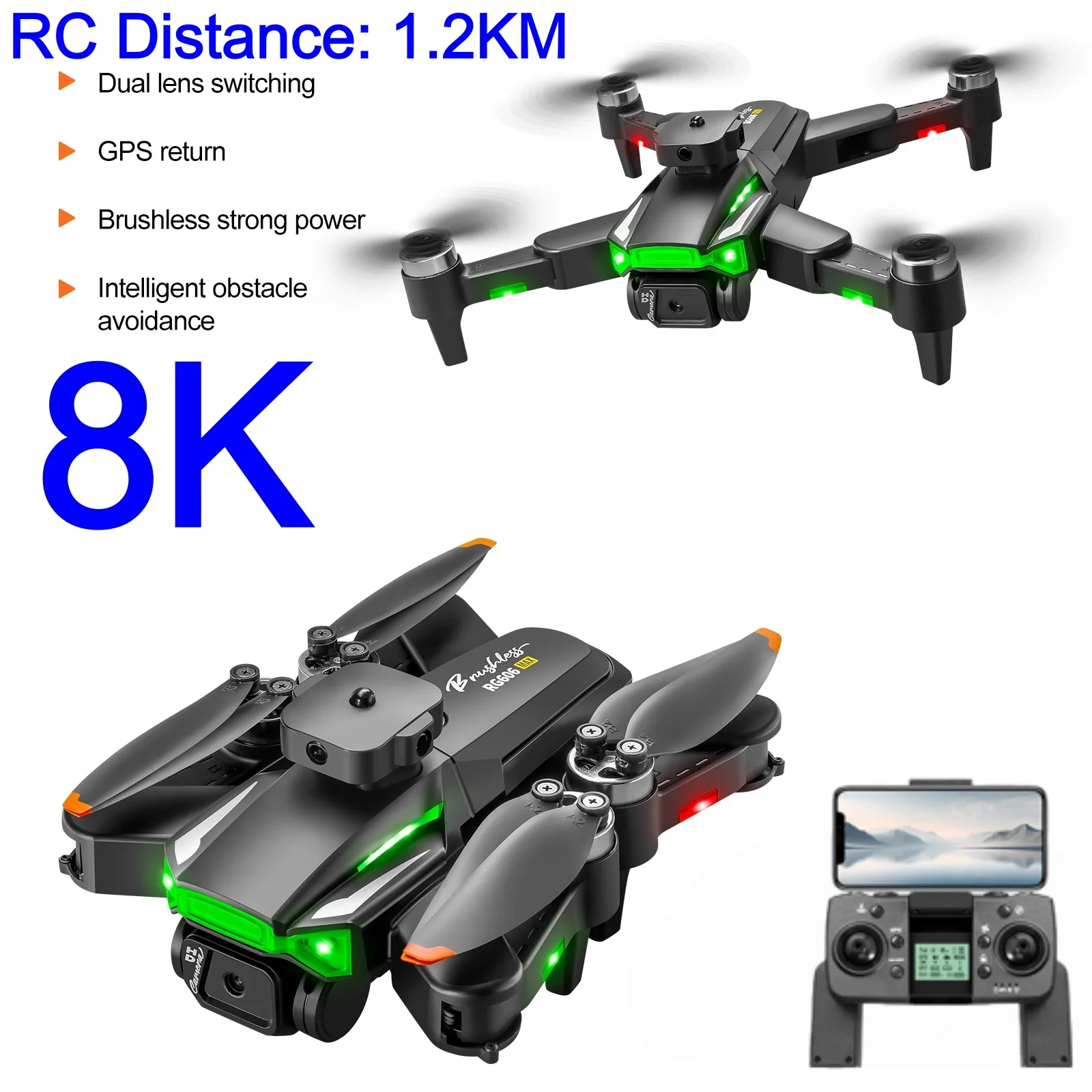 GPS Brushless Drone With HD Dual Camera 8K 5G WiFi Drone Intelligent Following Obstacle Avoidance Quadcopter Brushless GPS Drone
