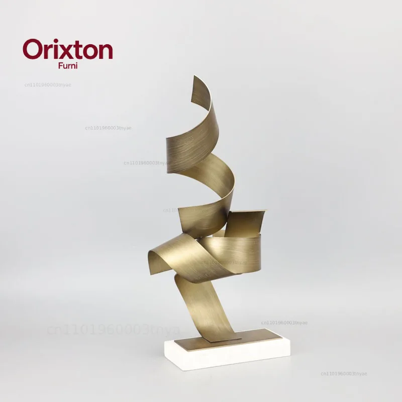 Creative Marble Base Metal Ribbon Geometry Crafts Sculpture Ornaments Home Room Table Aesthetics Twist Statue Desk Decoration
