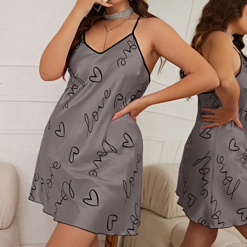 Casual Ice Silk Female Nightwear Sleeveless Plus Size Women's Home Dress Thin Short Mini Pajamas Valentine's Day