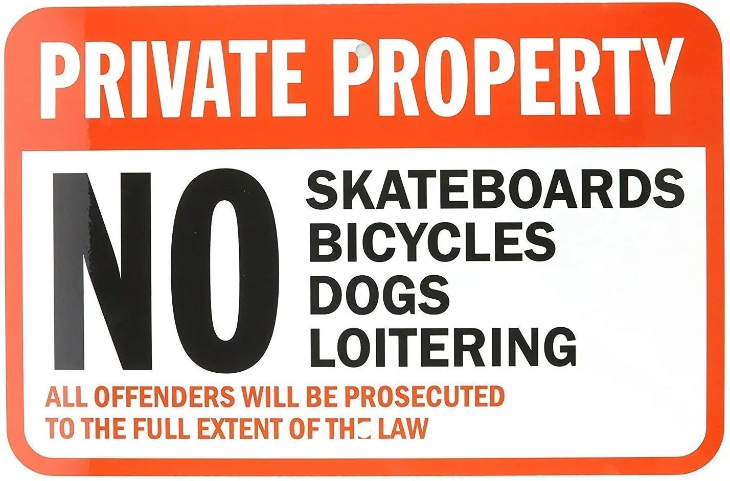 Warning Sign No Skateboarding Bicycles Dogs Loitering, Black/Red on White Road Business es Aluminum Metal Sig