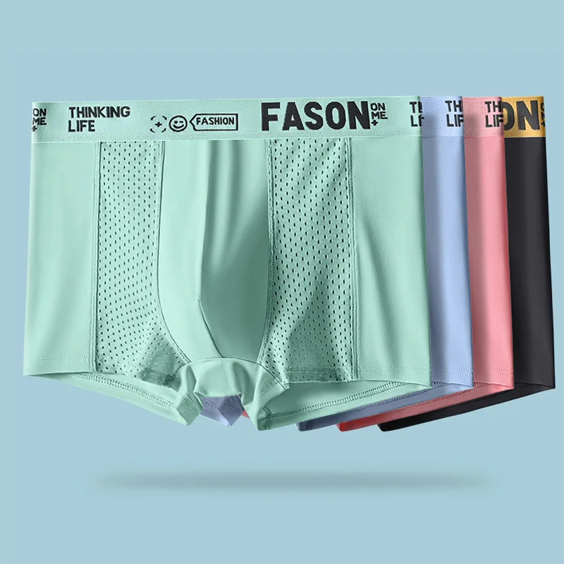 4pcs  Men Underwear Ice Silk Men Panties Sexy Man Boxer Underwear Shorts Soild Male Boxer Shorts Set Underwear  ﻿