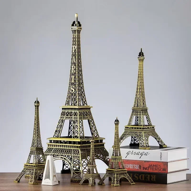 Romantic Paris Eiffel Tower Figures Statues Building Model Fashion Retro Sculpture Home Desktop Metal Decorative Ornament