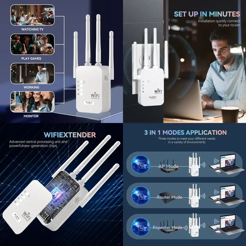 High Speed 300Mbps 1200Mbps Wireless Enhancer 2km Long Range Dual Band Wireless Repeater Enhancer 1200 Wireless expander 5G