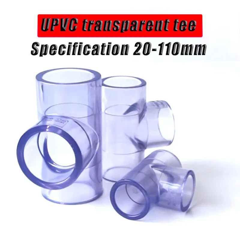 1-10pcs 20-50mm Transparent Blue PVC Tee Connector UPVC Pipe Joints Aquarium Fish Tank Garden Irrigation Water Pipe Connectors