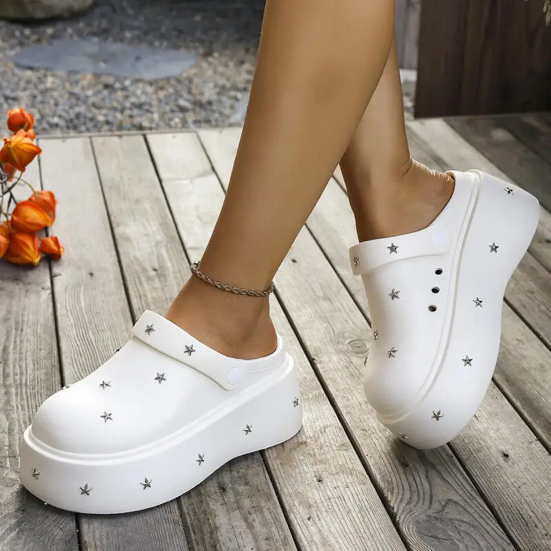 Y2K Metal Star Buckle Thick Bottom Clogs Women Summer 2026 Lightweight EVA Waterproof Garden Shoes Woman Platform Mules Slippers