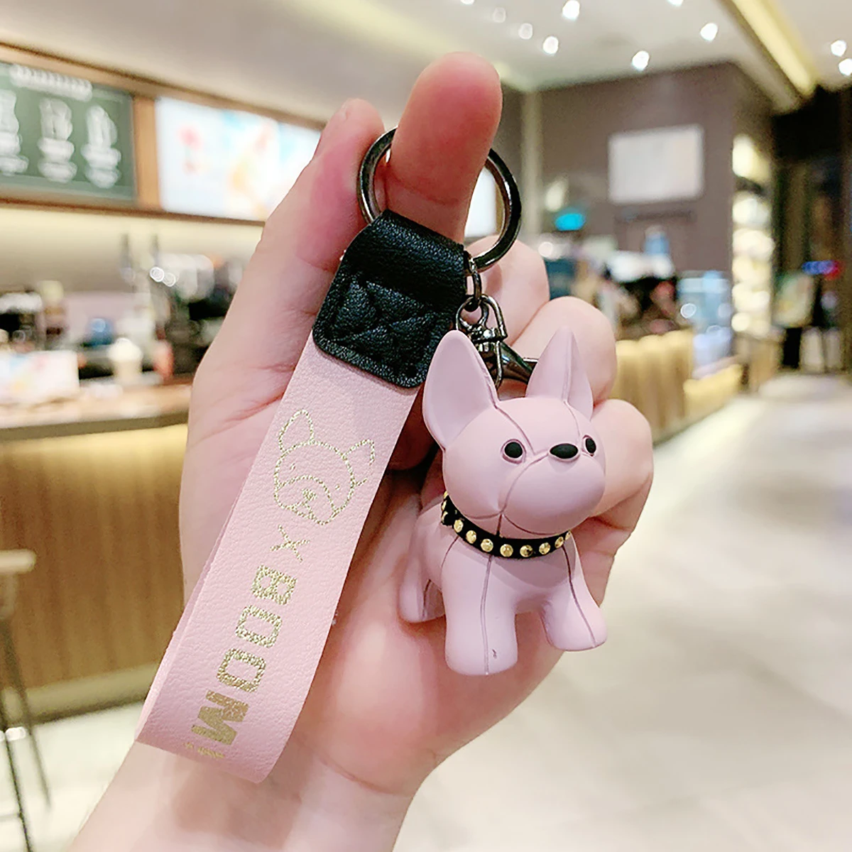 Fashion Punk French Bulldog Keychain PU Leather Dog Keychains for Women Bag Pendant Jewelry Trinket Men's Car Key Ring Key Chain image 5