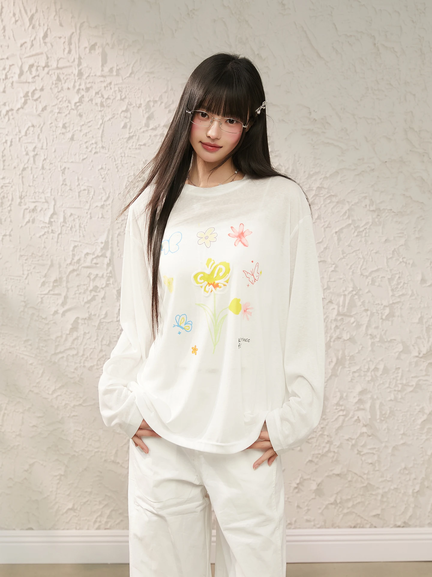 

King Prince Casual Loose Long Sve Women's T-irt Floral Print Top Summer Autumn Outerwear Comfortable Breathable Tee