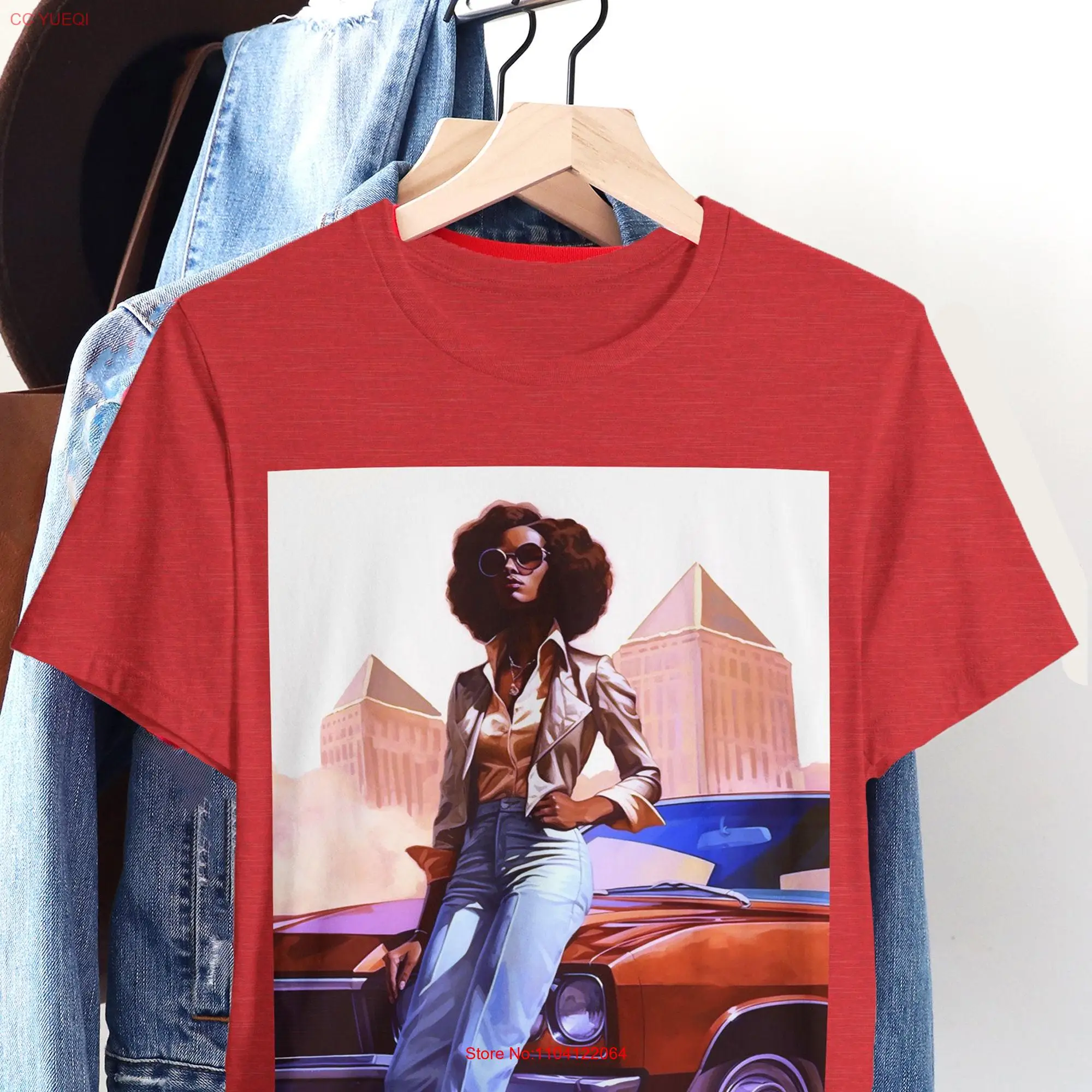 Classic Automobile T Shirt Afro Woman 70s Vibe 80s Style Muscle Car Old School Brown Skin Girl Melanin Lady Afrocentric