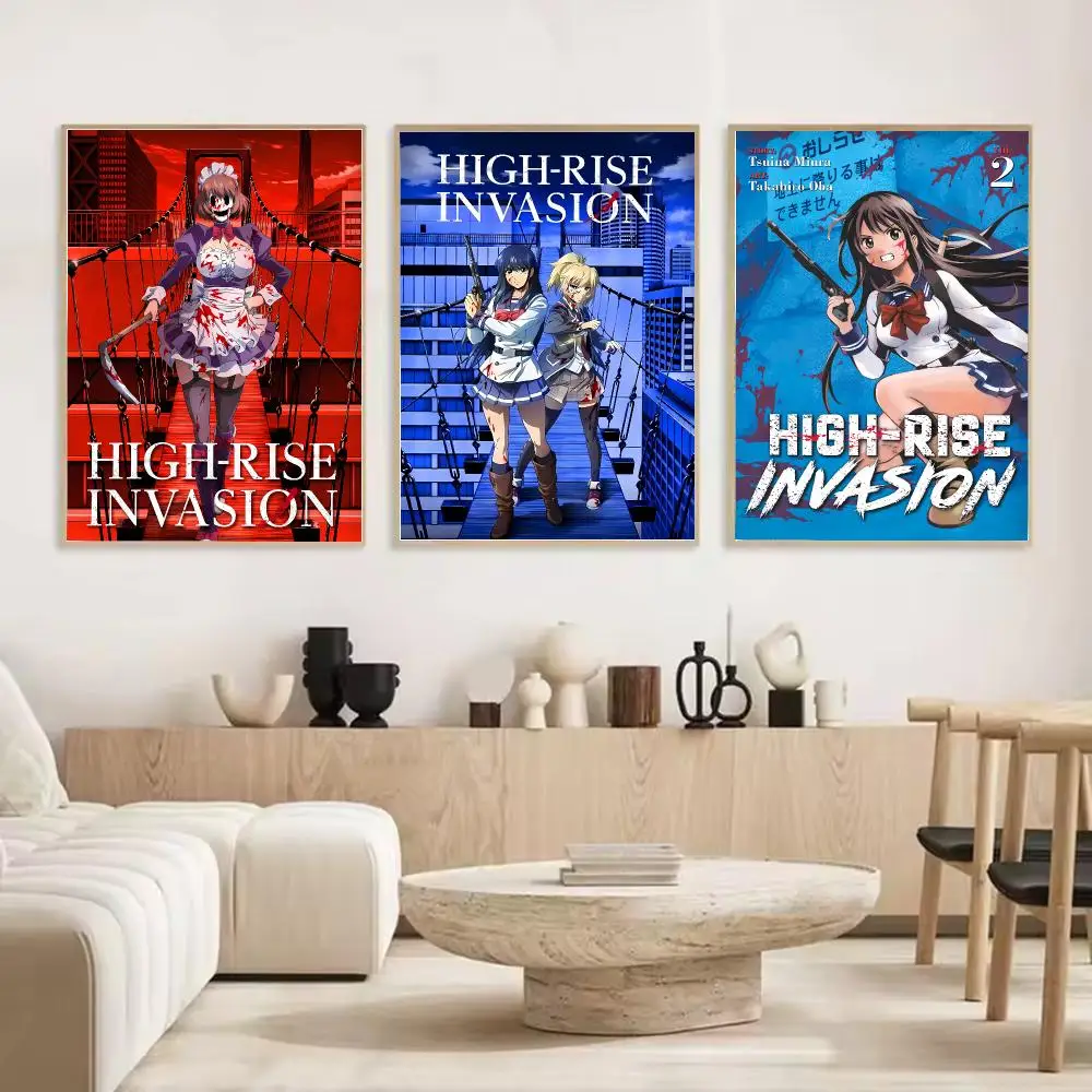 Anime High-Rise Invasion Painting Calligraphy Stylish Canvas Poster Wall Art for Living Room Bedroom Cafe Office Decor Gift