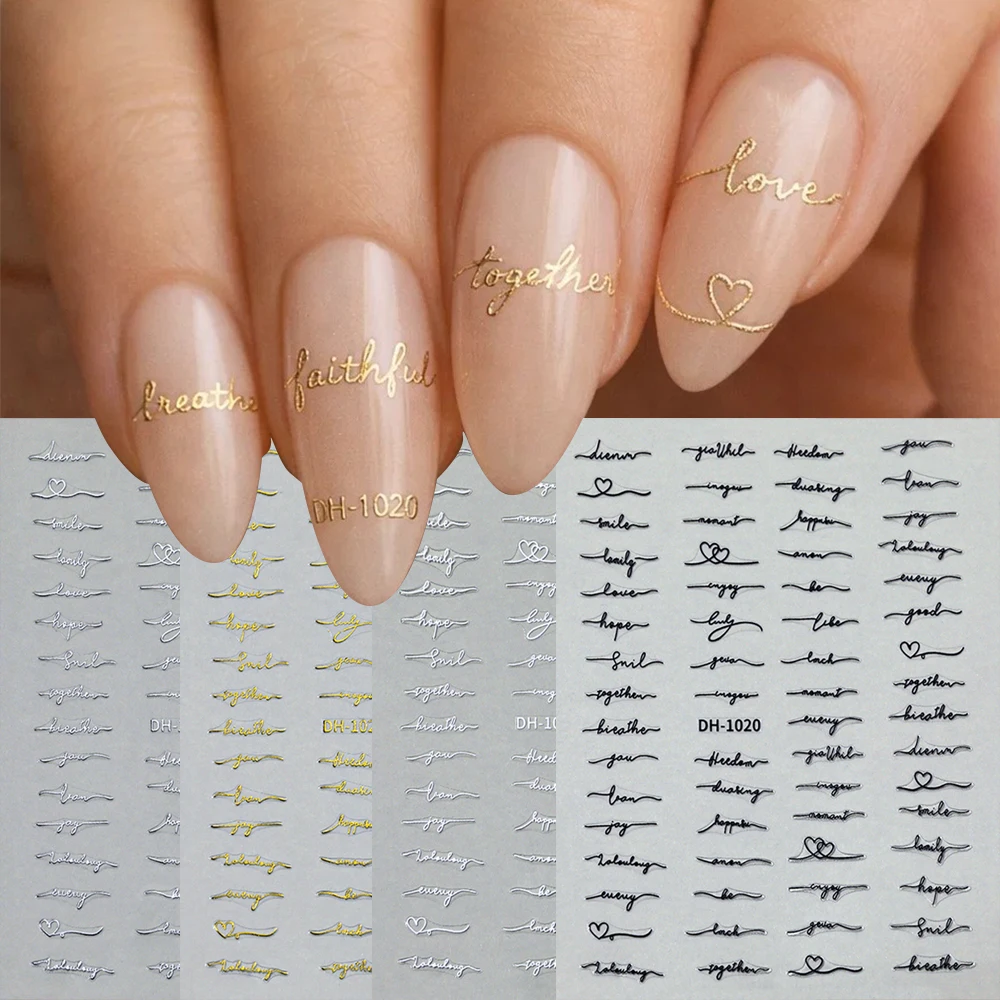 2pcs English Letter Vintage 3D - Nail Art Love ulasan dan harga