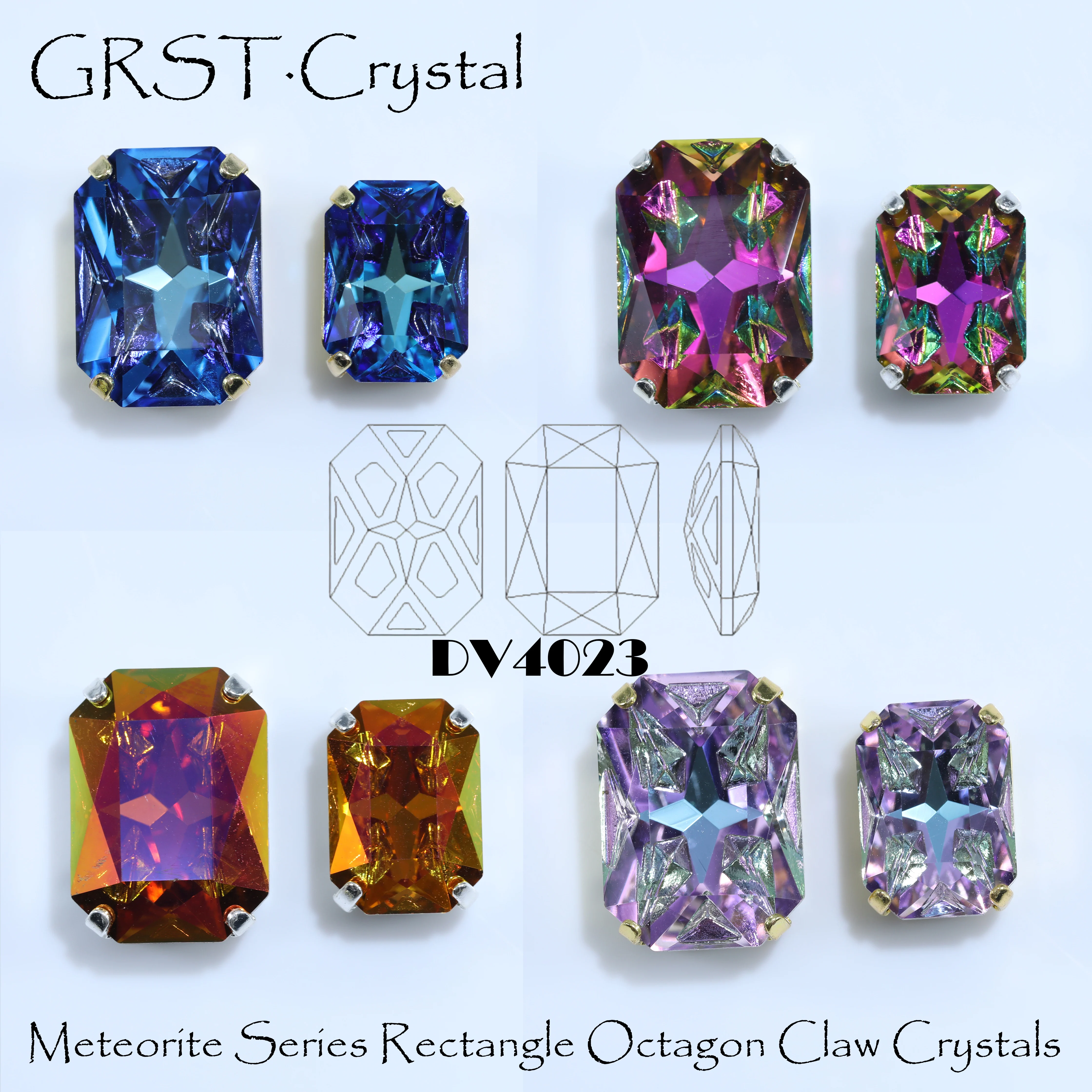 Meteorite Series Rectangle Octagon Sew On Claw Crystals Multi Color Fancy Stones Hand Sew Rhinestones For Couture Dress Jewelry