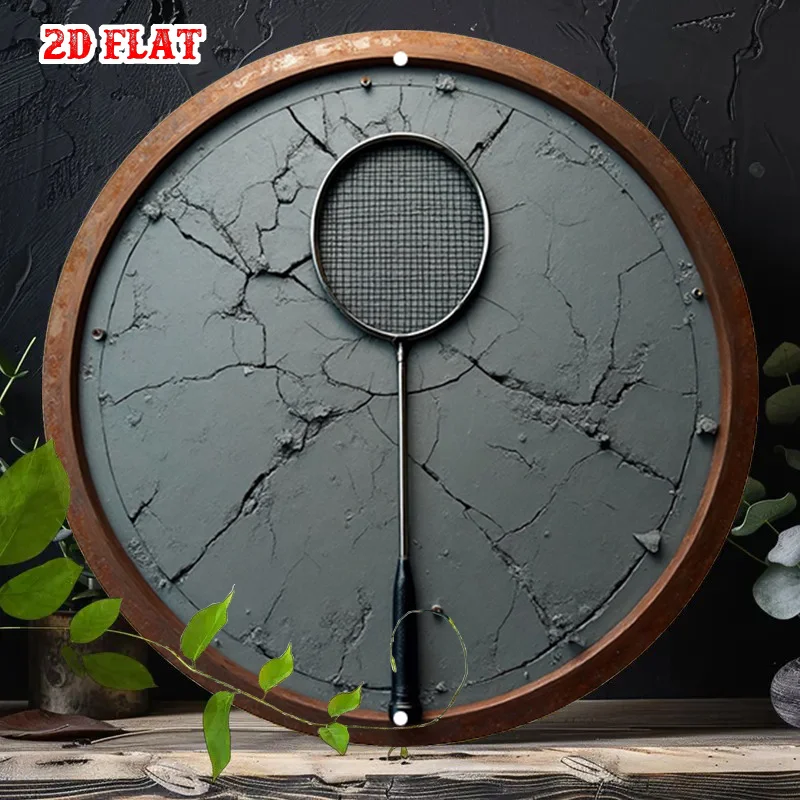 2D Flat, 1pc Vintage Badminton-Themed Wall Plaque - Badminton Shuttlecock & Racket Design, Indoor/Outdoor Durable Metal Sign f