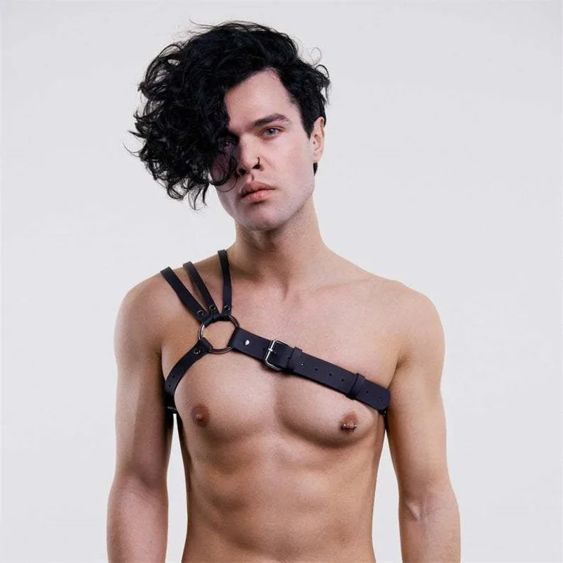 Ropa fetiche Gay para sexo Rave, pecho de cuero puro, cinturones ajustables, BDSM, cuerpo Gay, jaula de Bondage, lencería
