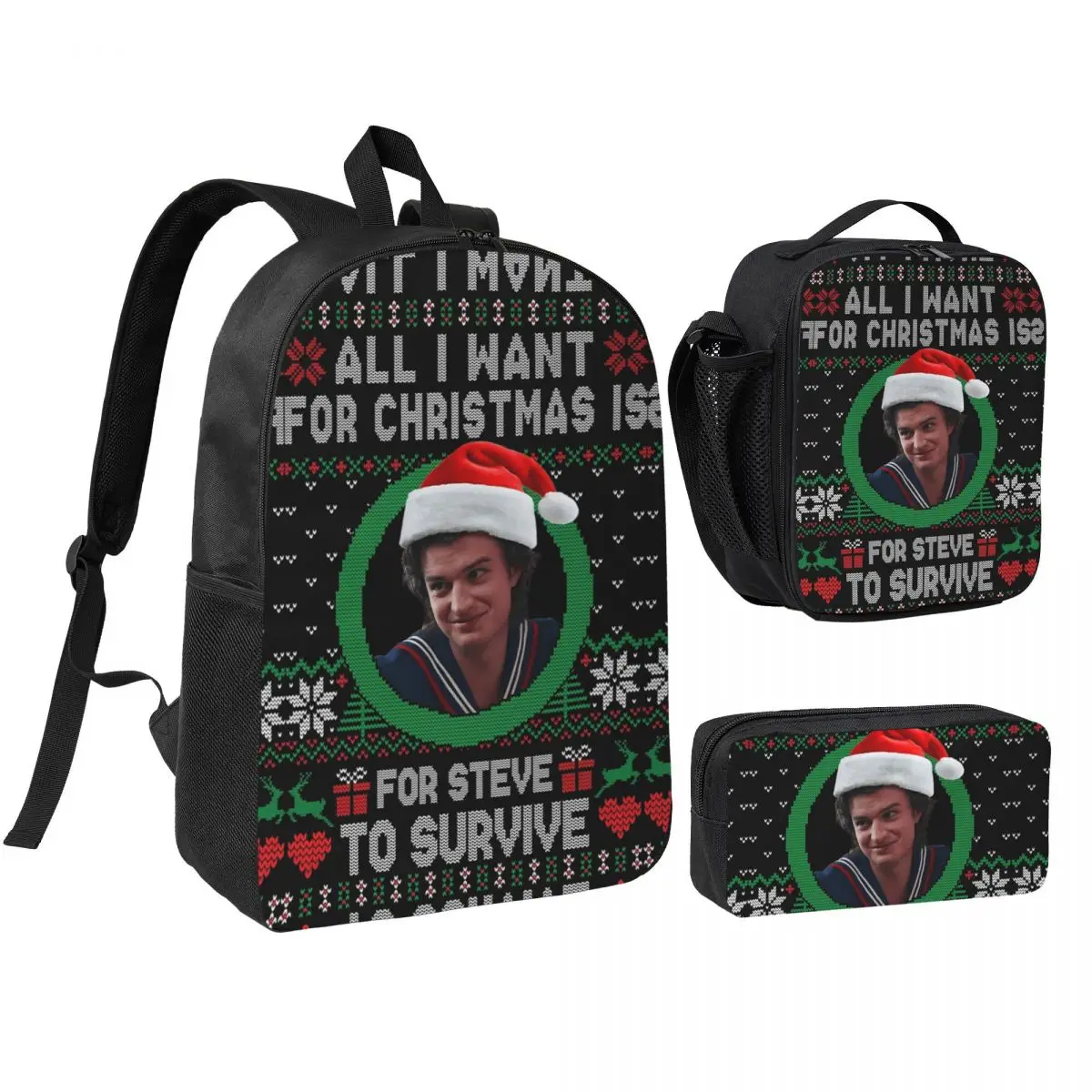 Steve Harrington 3pecs/set Backpack for Student College Canvas Bags Lunch bag Pencil Case