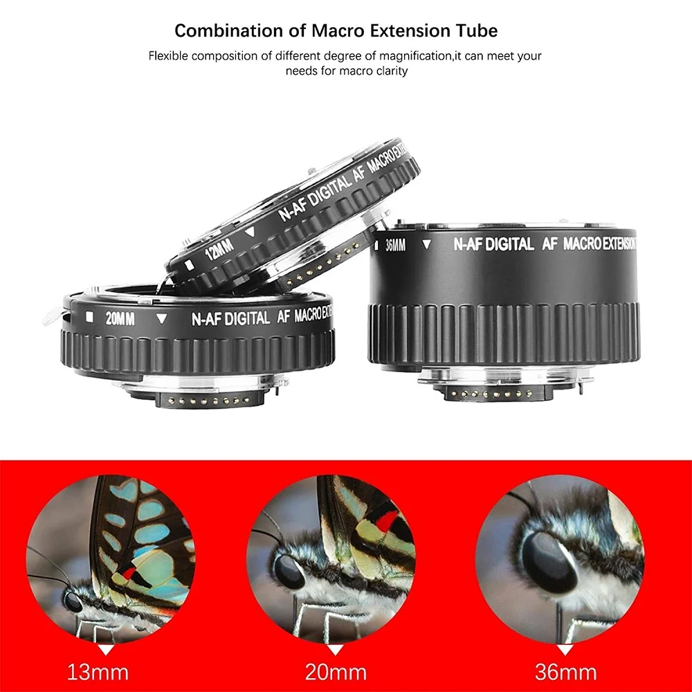Mcoplus Auto Focus Macro Extension Tube Set For Nikon DSLR - 12mm, 20mm, 36mm Tubes For Close-Up Photography