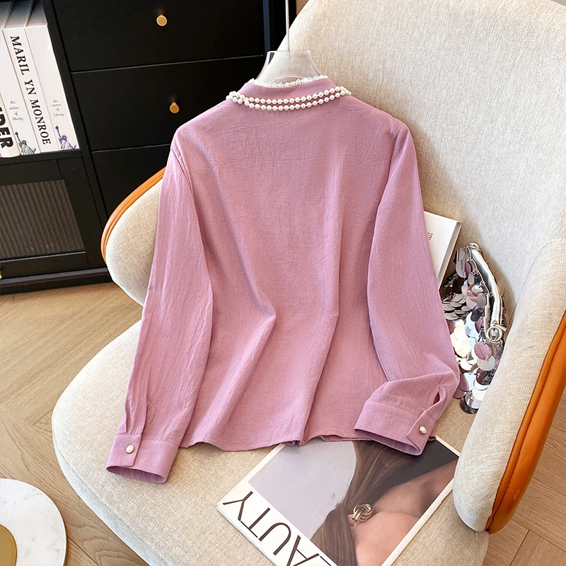 면 블라우스 여성 긴팔 루즈 셔츠 오피스룩 캐주얼 탑 중국풍 빈티지 버클 탑