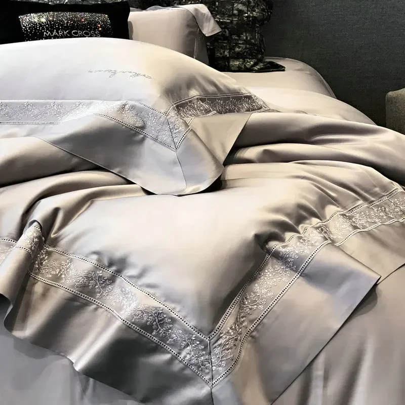 \ Italian 100 Tencel cotton embroidery four-piece set hollow hot diamond quilt cover sheets light luxury bedding