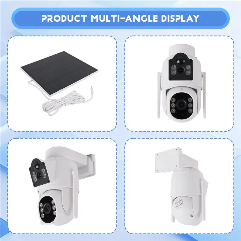 LXYB18B Built-In Battery Solar IP Camera Wifi Outdoor Dual Lens 4MP HD PTZ Security Camera Solar Panel Wireless Camera Alarm