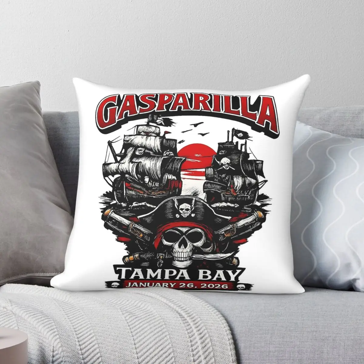 Gasparilla Pirate Tampa Bay Skull Pillowcase Polyester Linen Velvet Printed Zip Decor Throw Pillow Case Sofa Cushion Cover