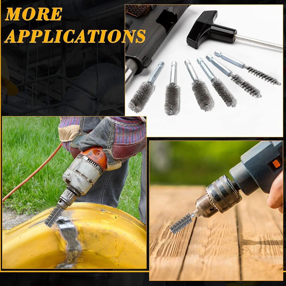 Imagem -04 - Aço Bore Wire Brush Twisted Wire Escova de Limpeza de com Handle Hex Shank para Power Drill Impact Driver Aço Inoxidável Pcs