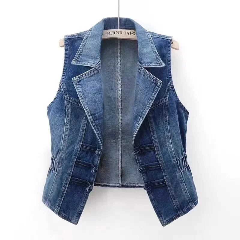 2024 neue lässige Damen Jeans weste Jacke Frühling Herbst Kleidung ärmellose kurze Jeans Westen Jacke weibliche Tops Oberbekleidung 5xl