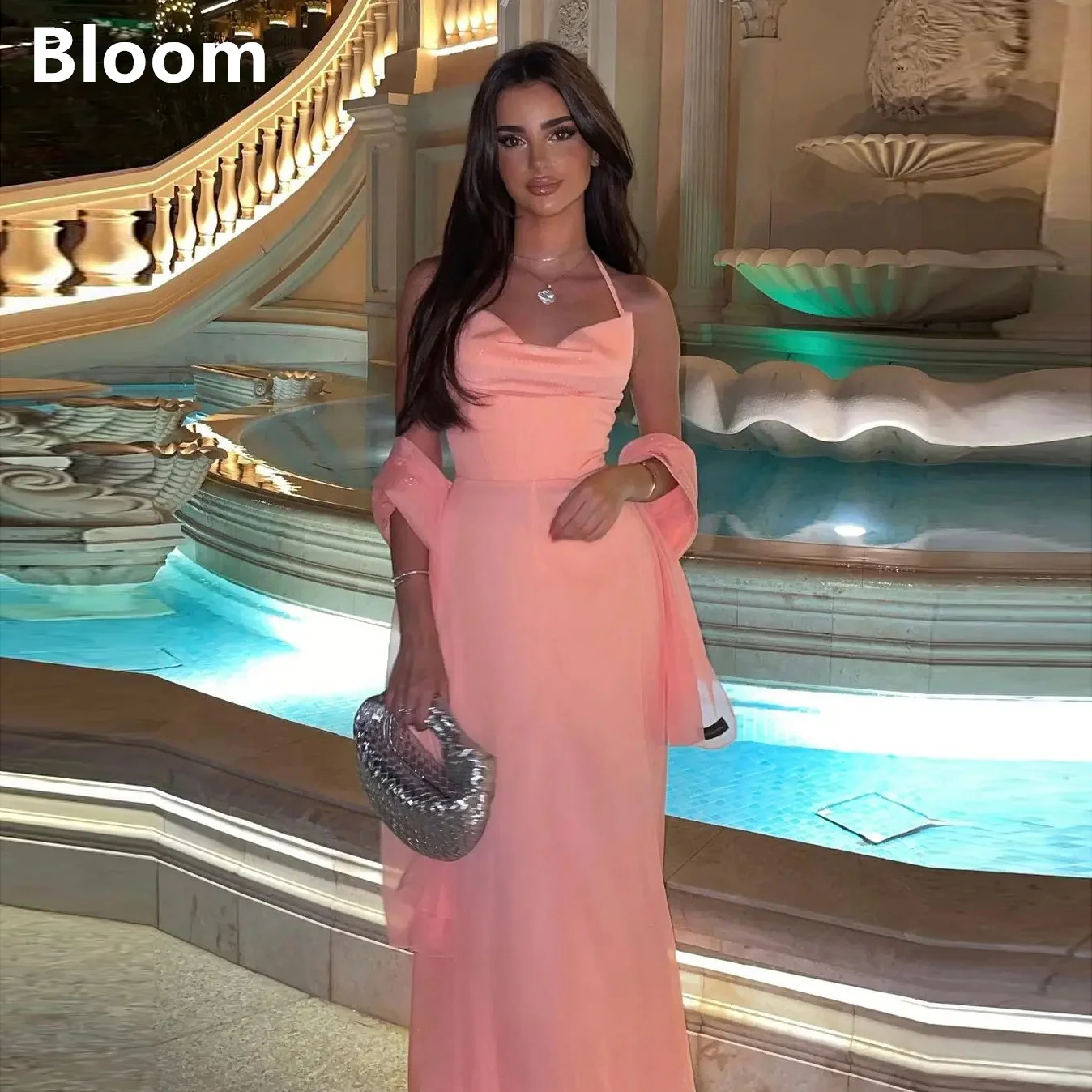 

Strapless Baby Pink Spaghetti Backless Sexy Prom Dresses Saudi Arabic Shiny Dubai Abendkleider Evening Gowns Formal Party Dress